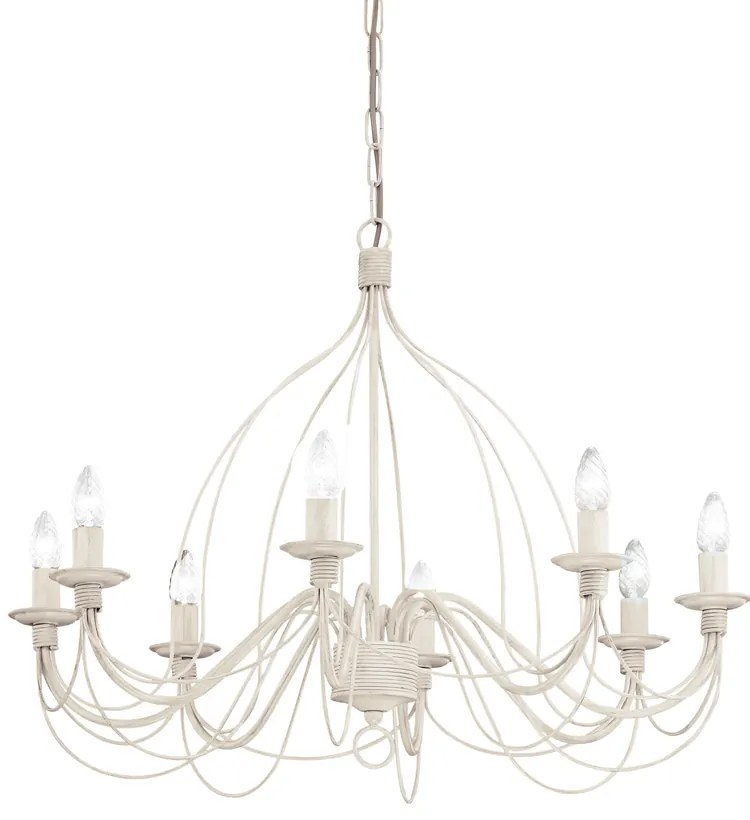 Lampadario Shabby Chic-Provenzale Corte Metallo Bianco 8 Luci E14