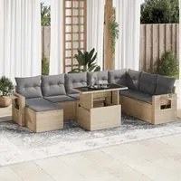 Set Divano da Giardino 9 pz con Cuscini Beige in Polyrattan 3326530