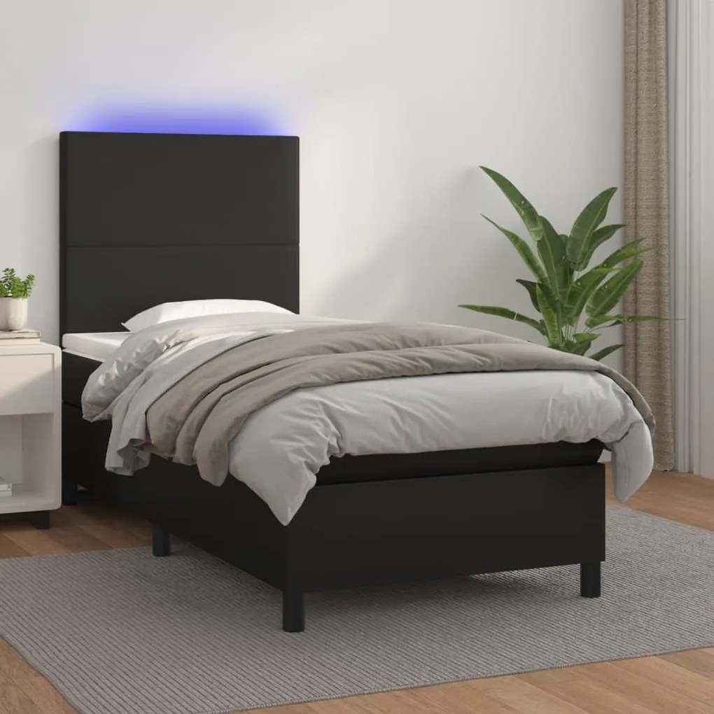 Giroletto A Molle Con Materasso E Led Nero 100x200cm Similpelle /