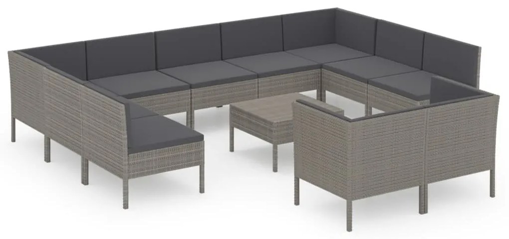 Set divani da giardino 12 pz con cuscini in polyrattan grigio