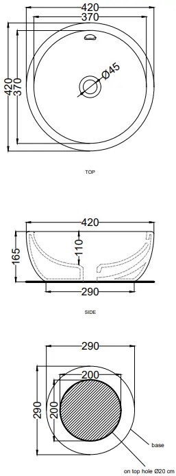 Cielo Shui lavabo da appoggio 42 cm tondo con troppo pieno cipria