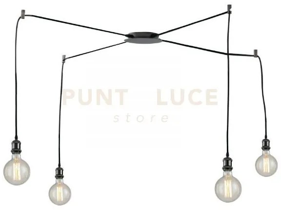 Lampadario a sospensione groove nera 4 luci attacco e27 250cm cavi ...