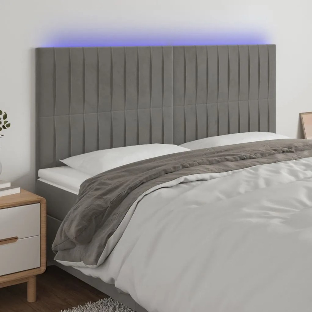 Testiera A Led Grigio Chiaro 200x5x118/128 Cm İn Velluto /