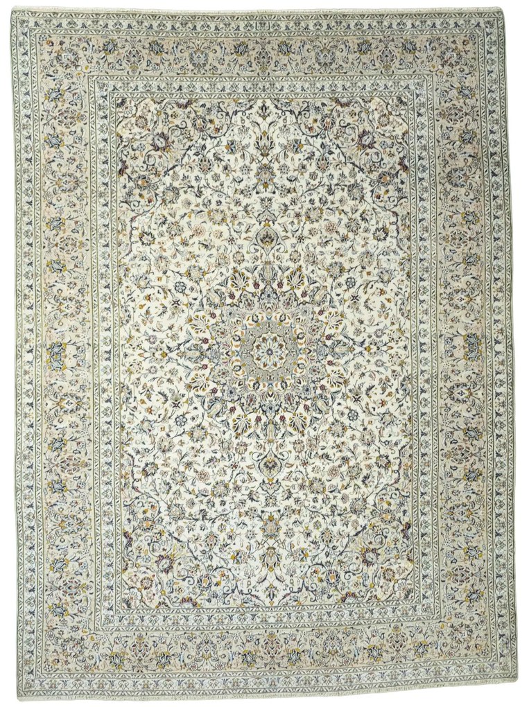 Kashan Tappeto 400x300 Beige (Iran) Annodato A Mano