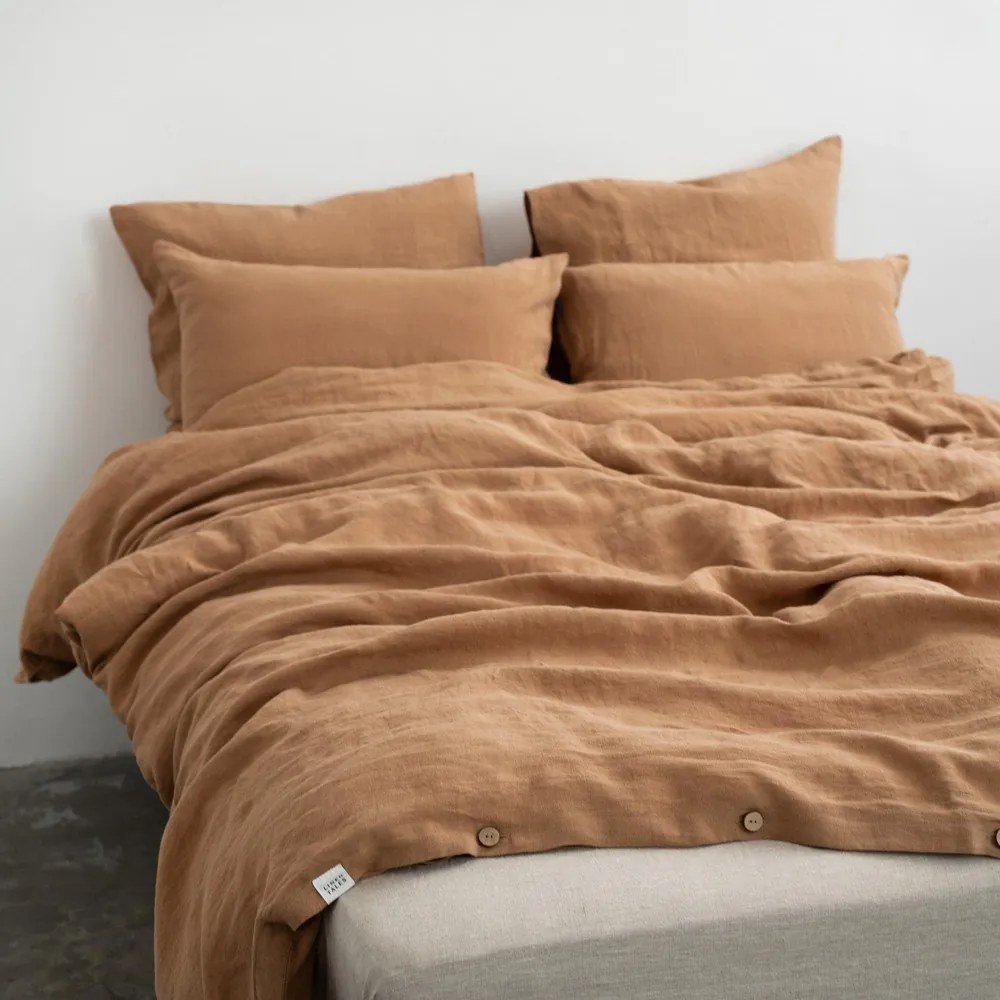 Biancheria marrone per letto matrimoniale 200x200 cm Camel - Linen Tales