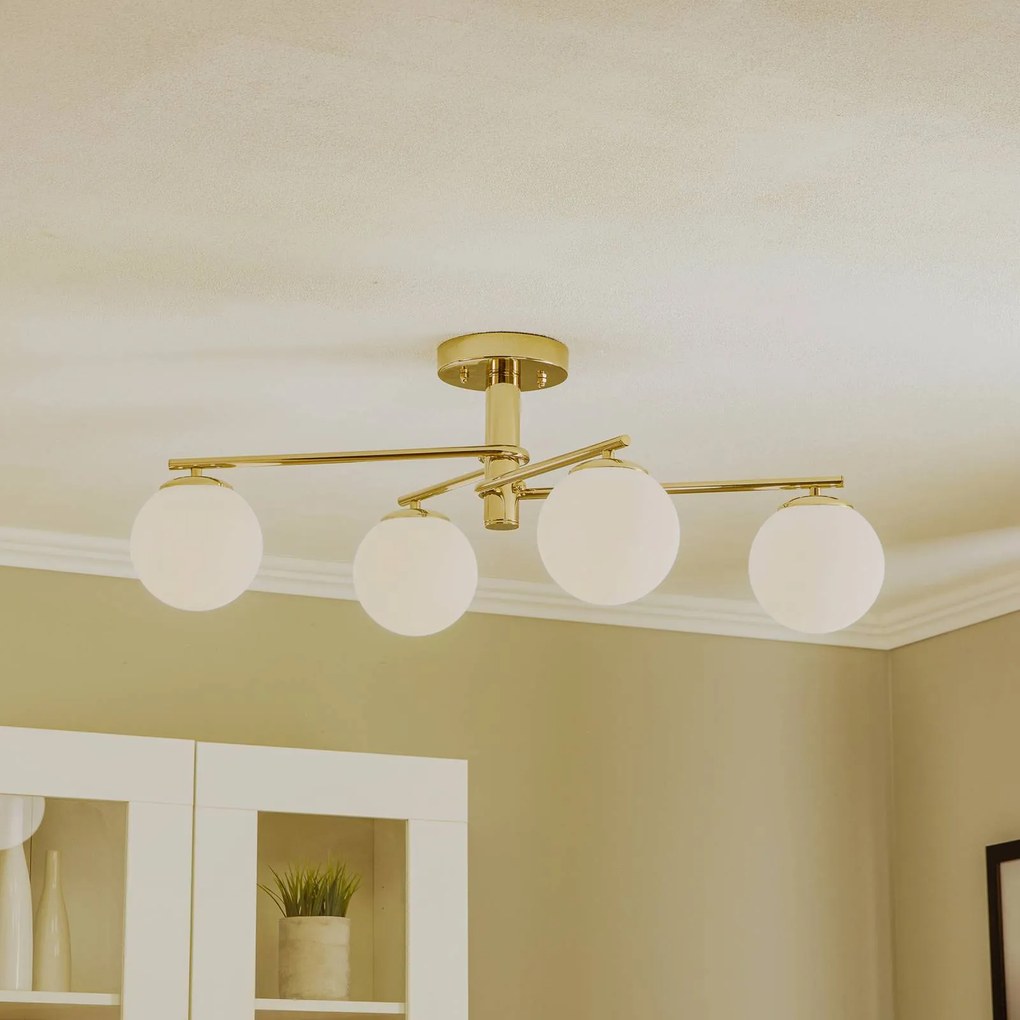 Plafoniera soffitto Bumerang Lucea, dimmerabile, Ottone / Oro, Soggiorno / Sala da pranzo, Vetro, Moderno, Plafoniera