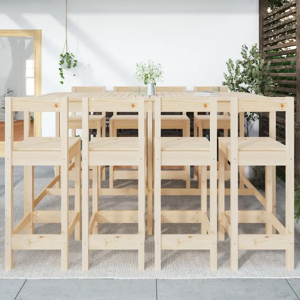 Set bar da giardino 9 pz in legno massello di pino