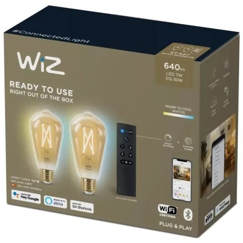 SET 2xLED Lampadina dimmerabile ST64 E27/7W/230V 2000-5000K CRI 90 Wi-Fi + +TC-WiZ