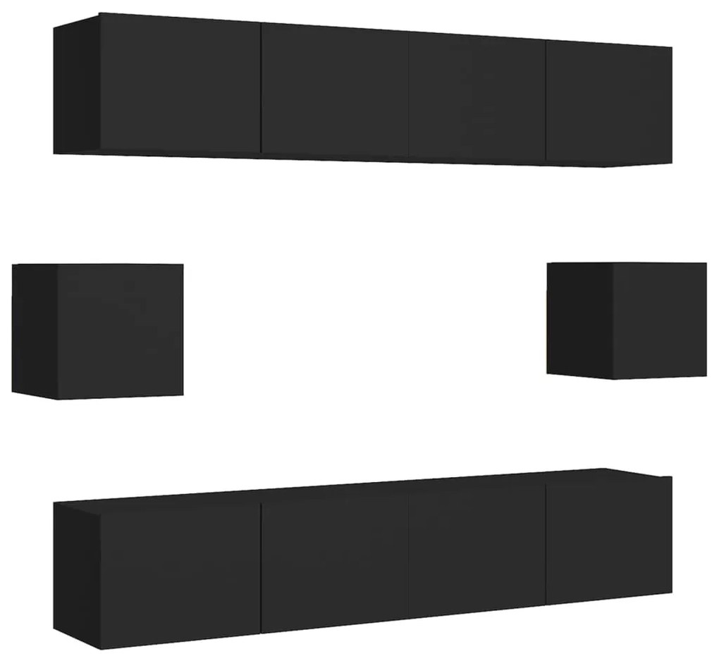 Set di mobili porta tv 6 pz nero in legno multistrato