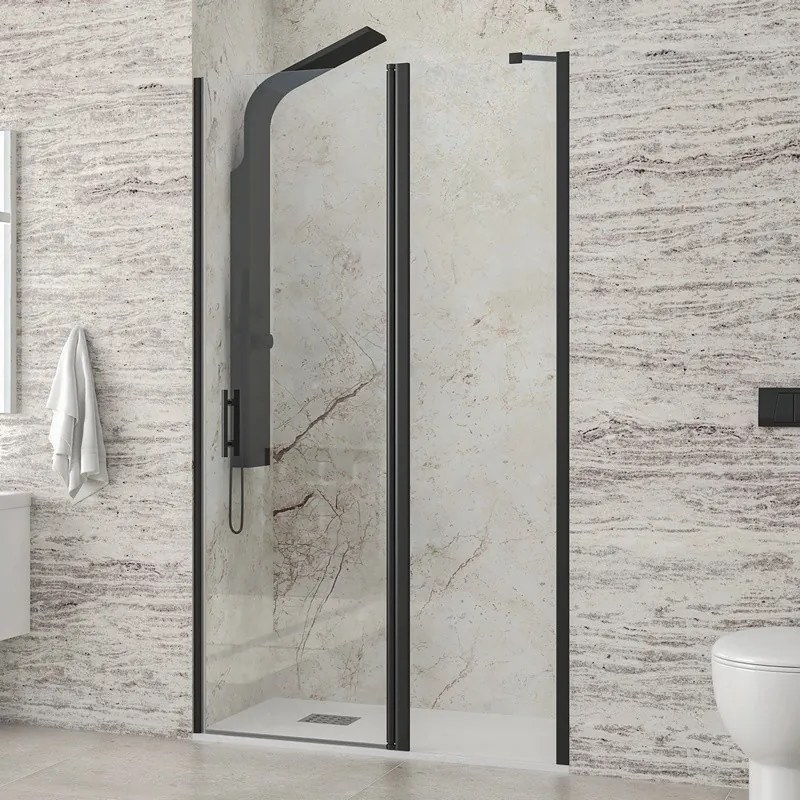 Kamalu - Porta doccia battente 100-105cm e fisso colore nero | KPX4000N