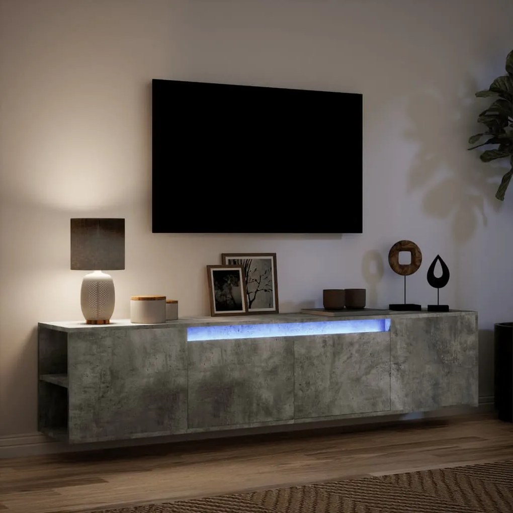 Mobile tv a parete con led grigio cemento 180x31x39,5 cm