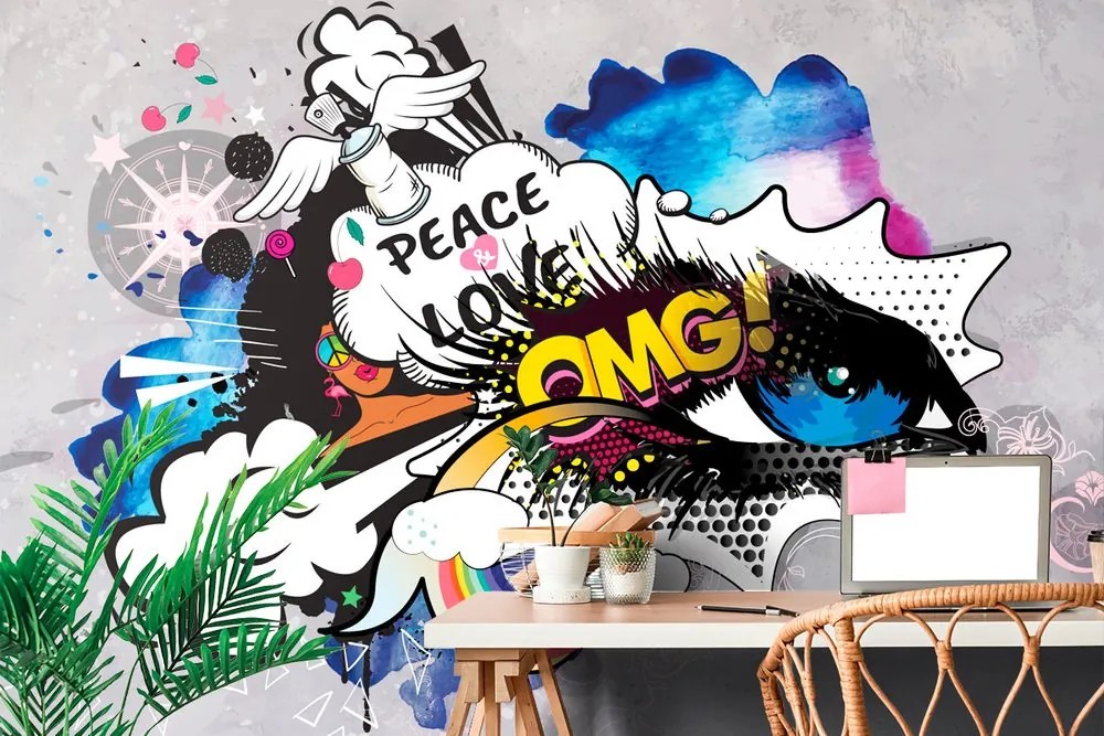 Carta da parati – Occhio graffiti su sfondo grigio