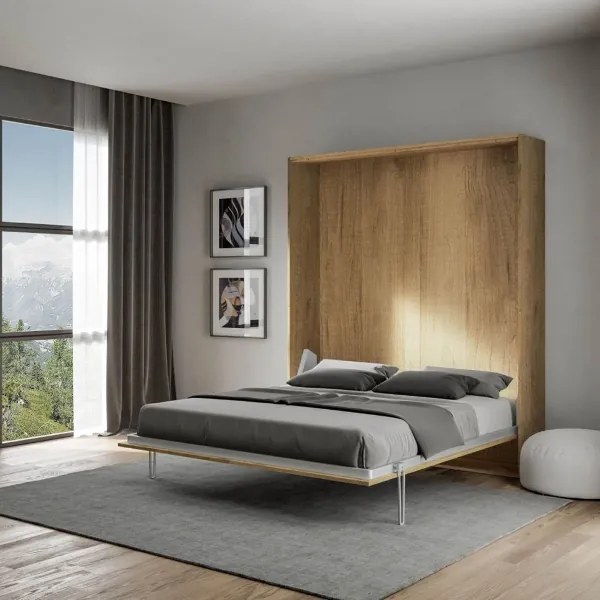 Letto a scomparsa verticale matrimoniale 160 cm Quercia KENTARO