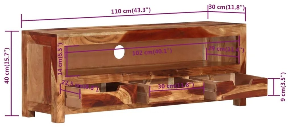 Mobile porta tv 110x30x40 cm in legno massello di acacia