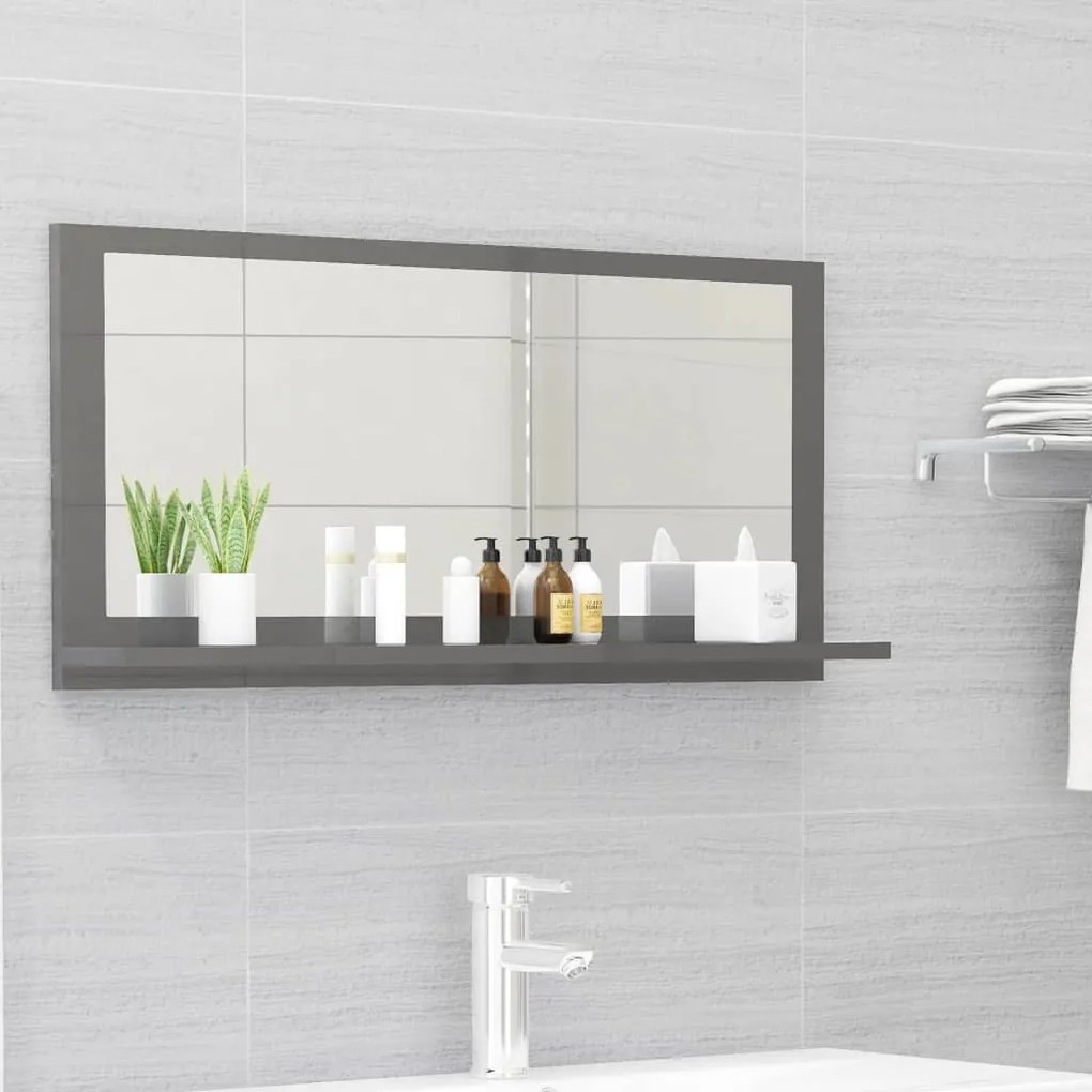 Specchio da bagno grigio lucido 80x10,5x37 cm in truciolato