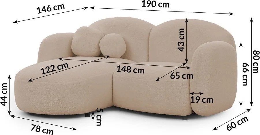 Divano angolare marrone chiaro (con penisola a sinistra/con chaise lounge) con rivestimento in bouclé Orbit – Ropez