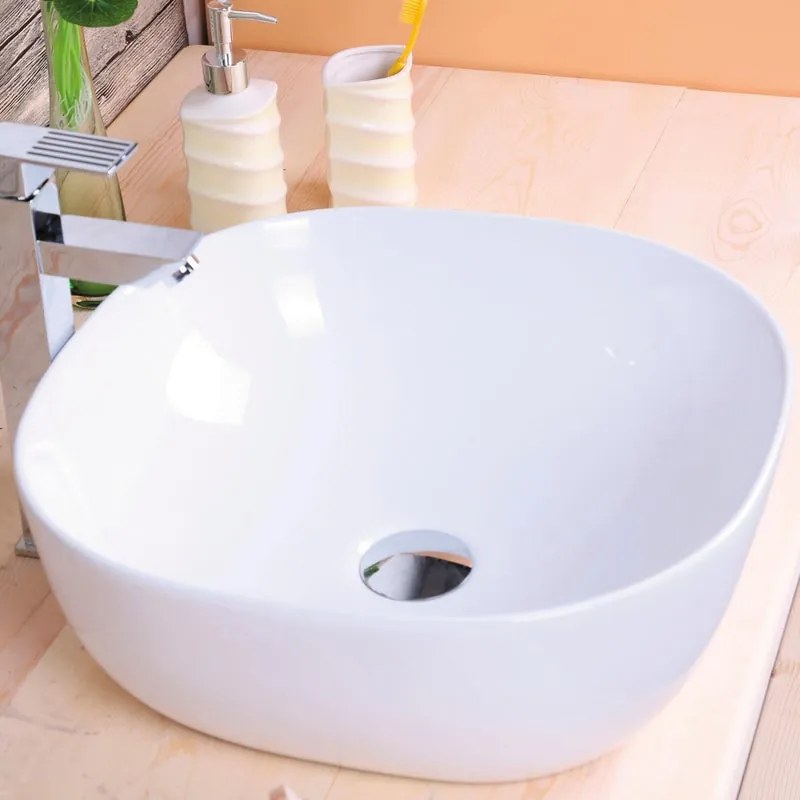 Lavabo da appoggio Solaro SANYCCES quadrato in ceramica L 42.5 x H 15 x P 12.1 cm bianco lucido piletta non inclusa