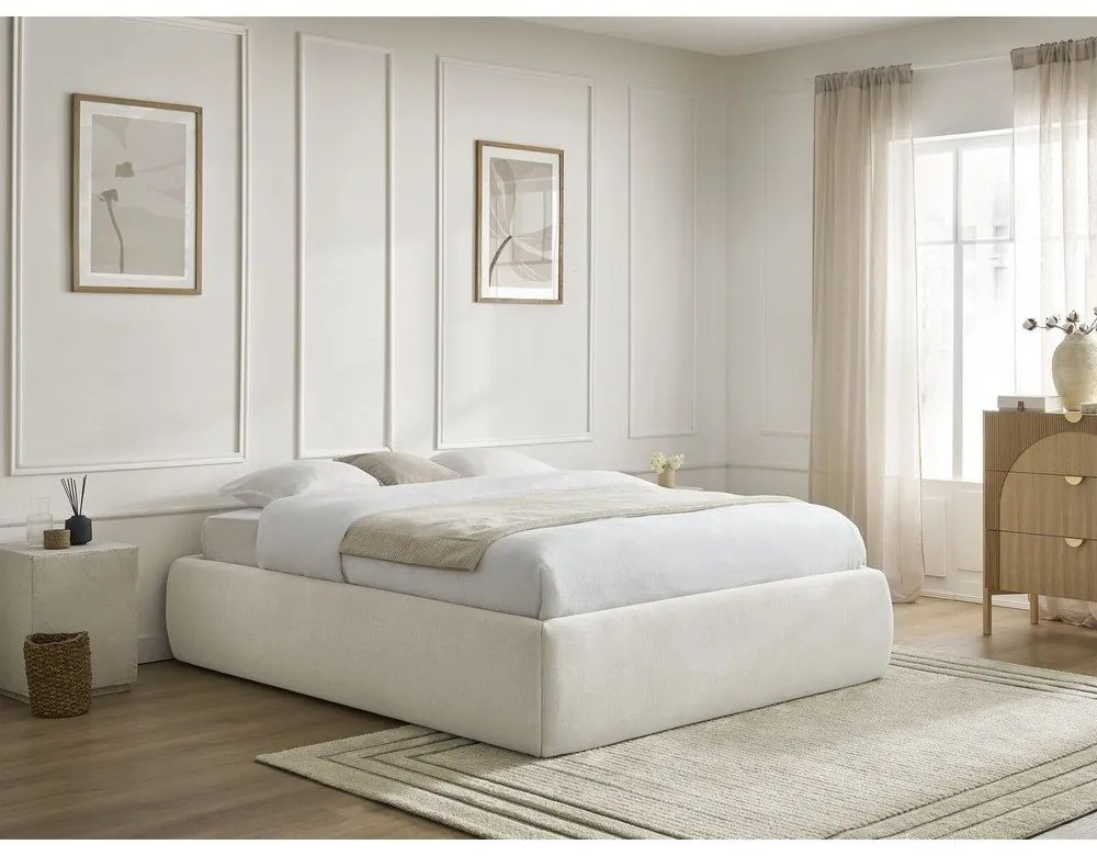 Letto matrimoniale imbottito beige con contenitore/senza testiera con rete inclusa 180x200 cm Inera – Bobochic Paris