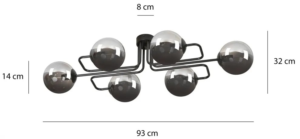 Lampadario da soffitto BRENDI 6 in acciaio e vetro 6xE14 Colore del corpo Grafite