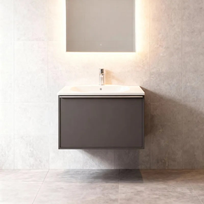 Mobile da bagno sospeso sotto lavabo Pixel frame1 cassetto L 60 x H 40 x P 45.5 cm grigio carbone laccato opaco, con maniglia alluminio brillante