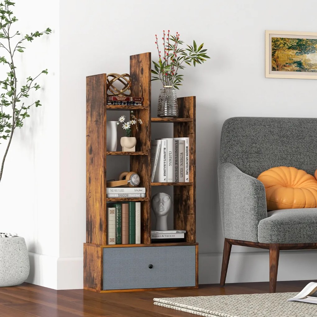 Costway Libreria a 7 piani con cassetto 7 scomparti, Libreria espositiva in legno da 118 cm per soggiorno