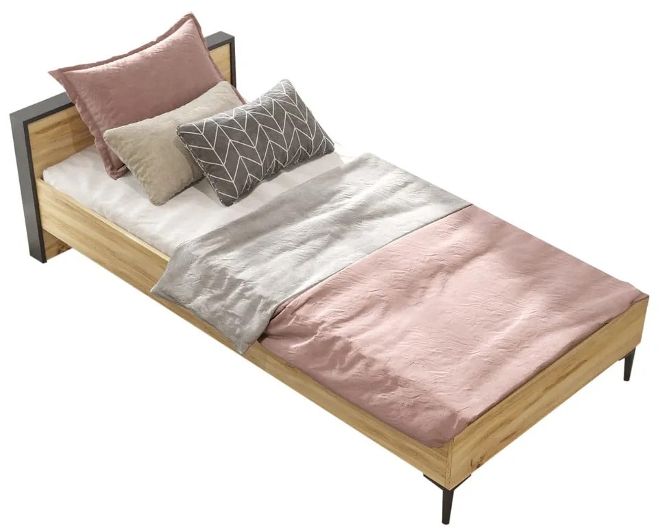 Letto singolo in colore naturale con rete 90x200 cm- Kalune Design