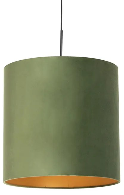 Lampada a sospensione con paralume in velluto verde con oro - Combi