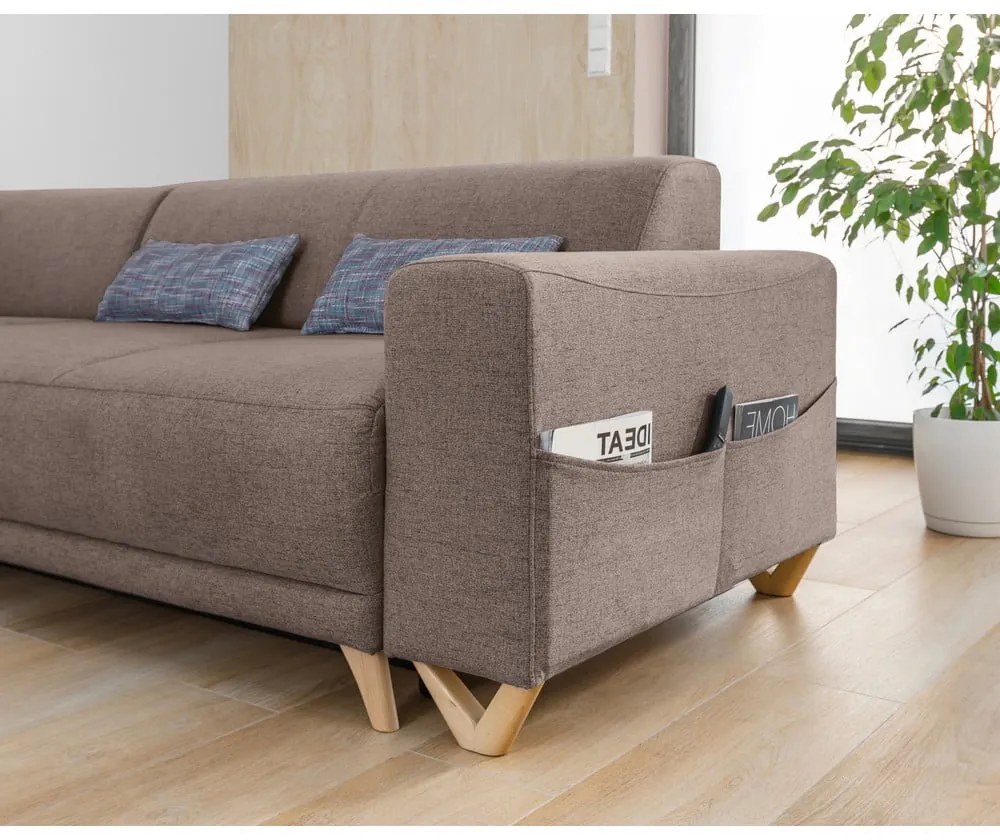 Divano angolare marrone allungabile e con contenitore (con penisola a sinistra/a L) Classy Sophie – Miuform