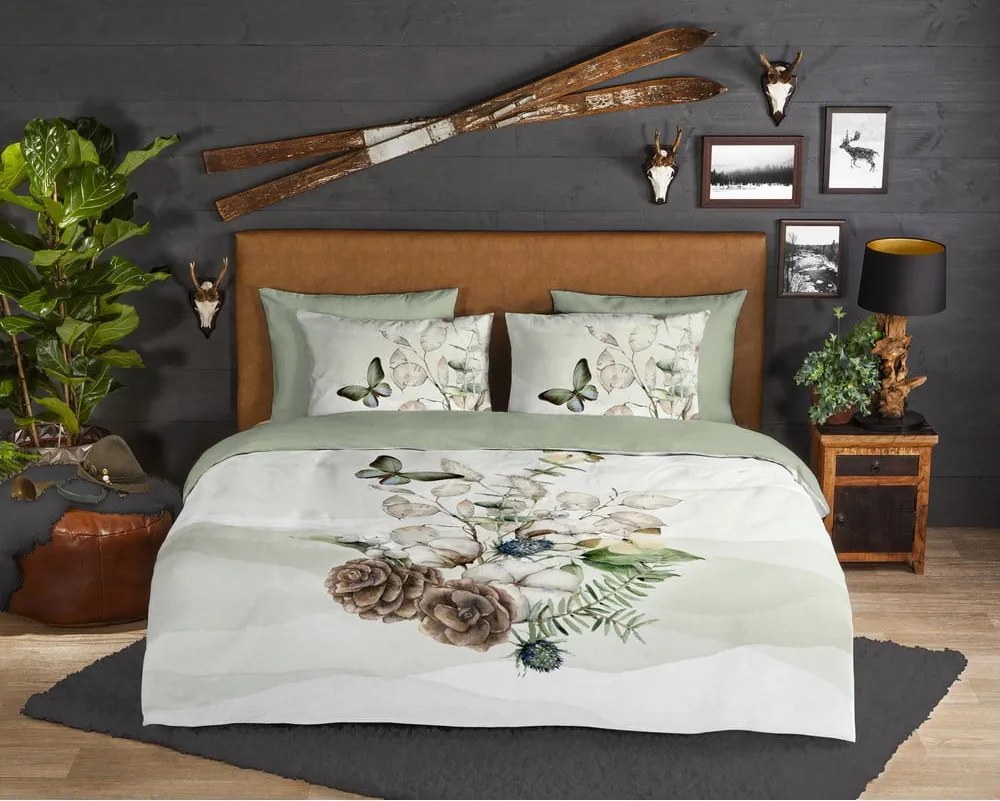 Set lenzuola letto una piazza e mezza in flanella verde-crema 140x220 cm Marjan - Good Morning