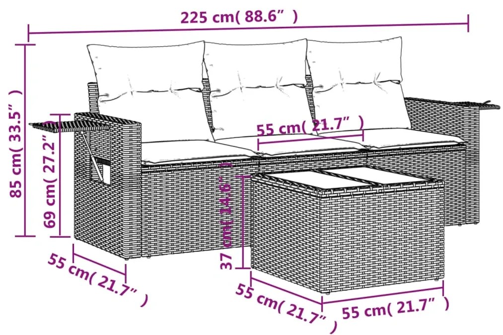 Set divano da giardino 4 pz con cuscini beige in polyrattan