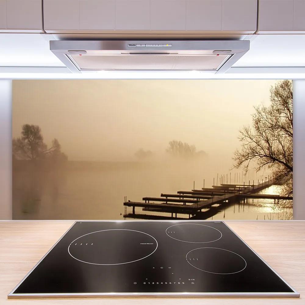 Schienali cucina Ponte d'acqua, paesaggio di nebbia 100x50 cm