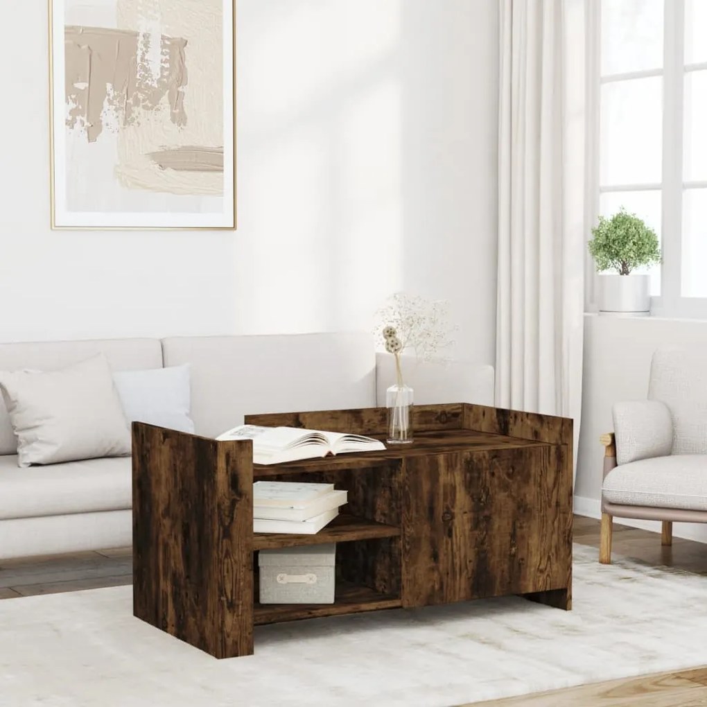 Tavolino salotto rovere fumo 100x50x50 cm in legno multistrato