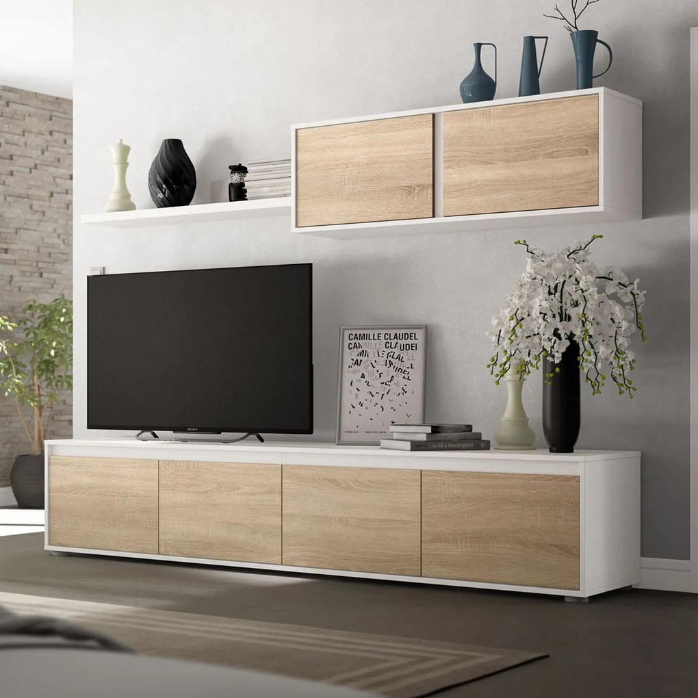 Parete attrezzata mobile TV pensile mensola rovere bianco 0F6663A