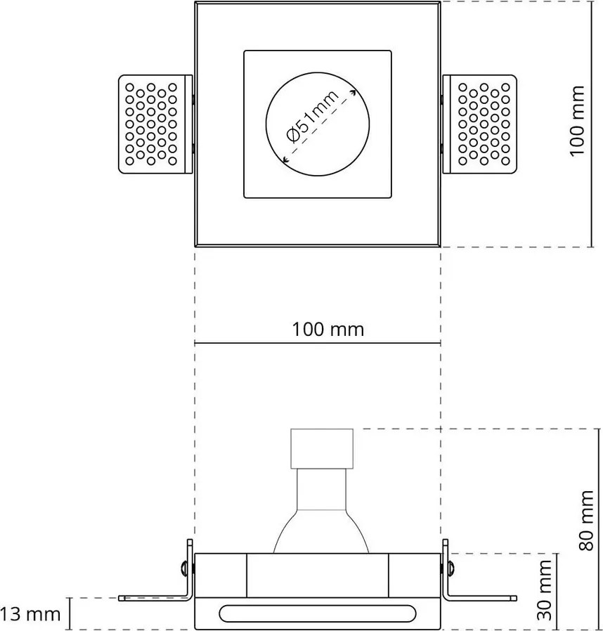 Portafaretto GU10 e MR16 Quadrato Gesso Pitturabile Ø100x100 mm