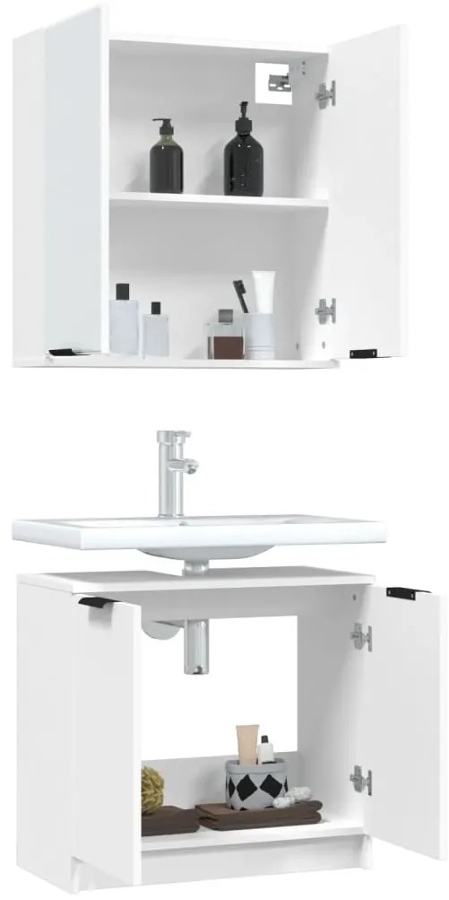 Set di mobili da bagno 2 pz bianco in legno multistrato