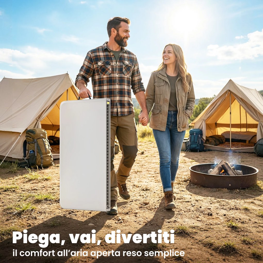 Tavolo da Campeggio Quadrato Pieghevole in Metallo e HDPE, 86x86x74 cm, Bianco...