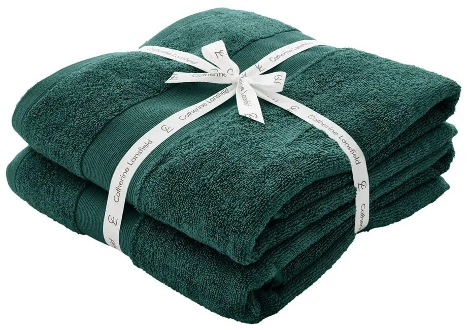 Set di asciugamani tipo terry verde scuro in cotone 2 pz 90x140 cm Anti-Bacterial – Catherine Lansfield
