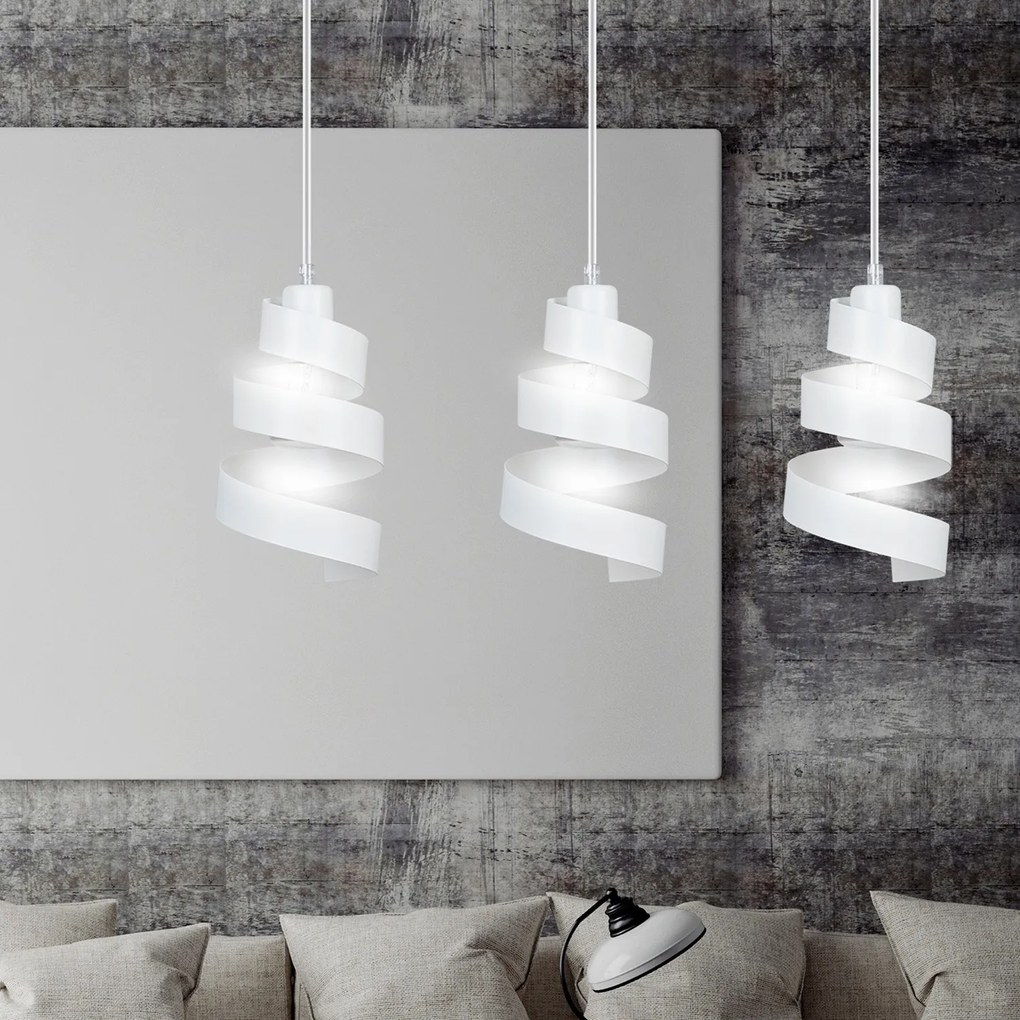 Lampadario Moderno 3 Luci Tristano In Acciaio Bianco Con Fasce A Spirale