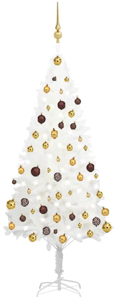 Albero di Natale Artificiale Preilluminato con Palline, Albero di Natale Preilluminato con Palline Bianco 150 cm II