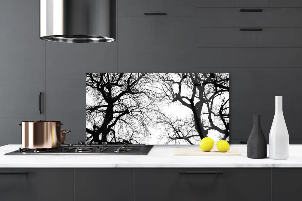 Pannello cucina paraschizzi Alberi della natura in bianco e nero 100x50 cm