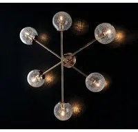 Plafoniera Design Moderno Contemporaneo Oro Lucido Con Vetri 6 Luci Tresor