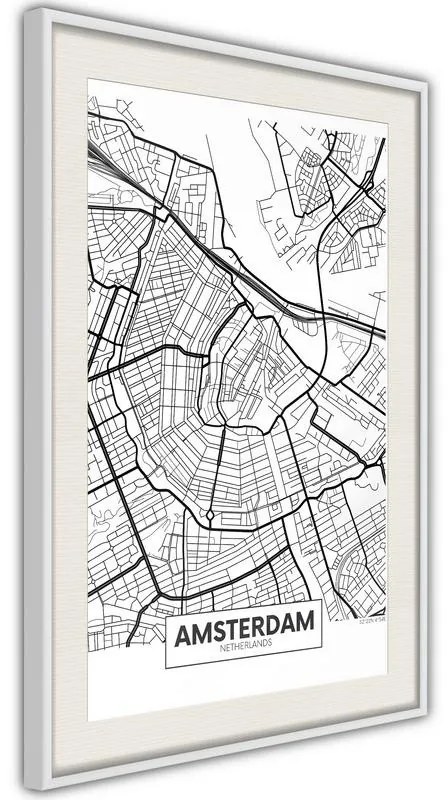 Poster  City map: Amsterdam  Cornice Quadri Cornice nera con pass-partout, Larghezza x Altezza Home decor 20x30