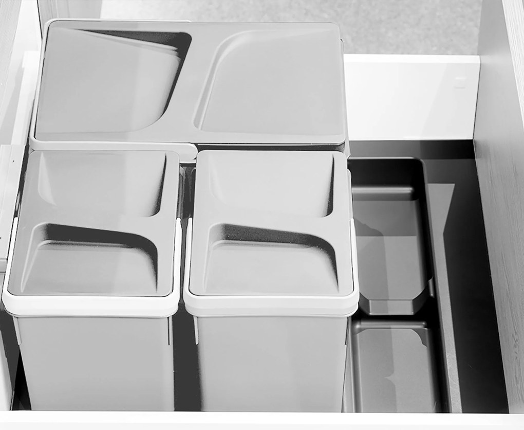 Base 3 Posti per Pattumiera Differenziata per Cassetti Cucina 80 cm in Plastica Emuca Grigio...
