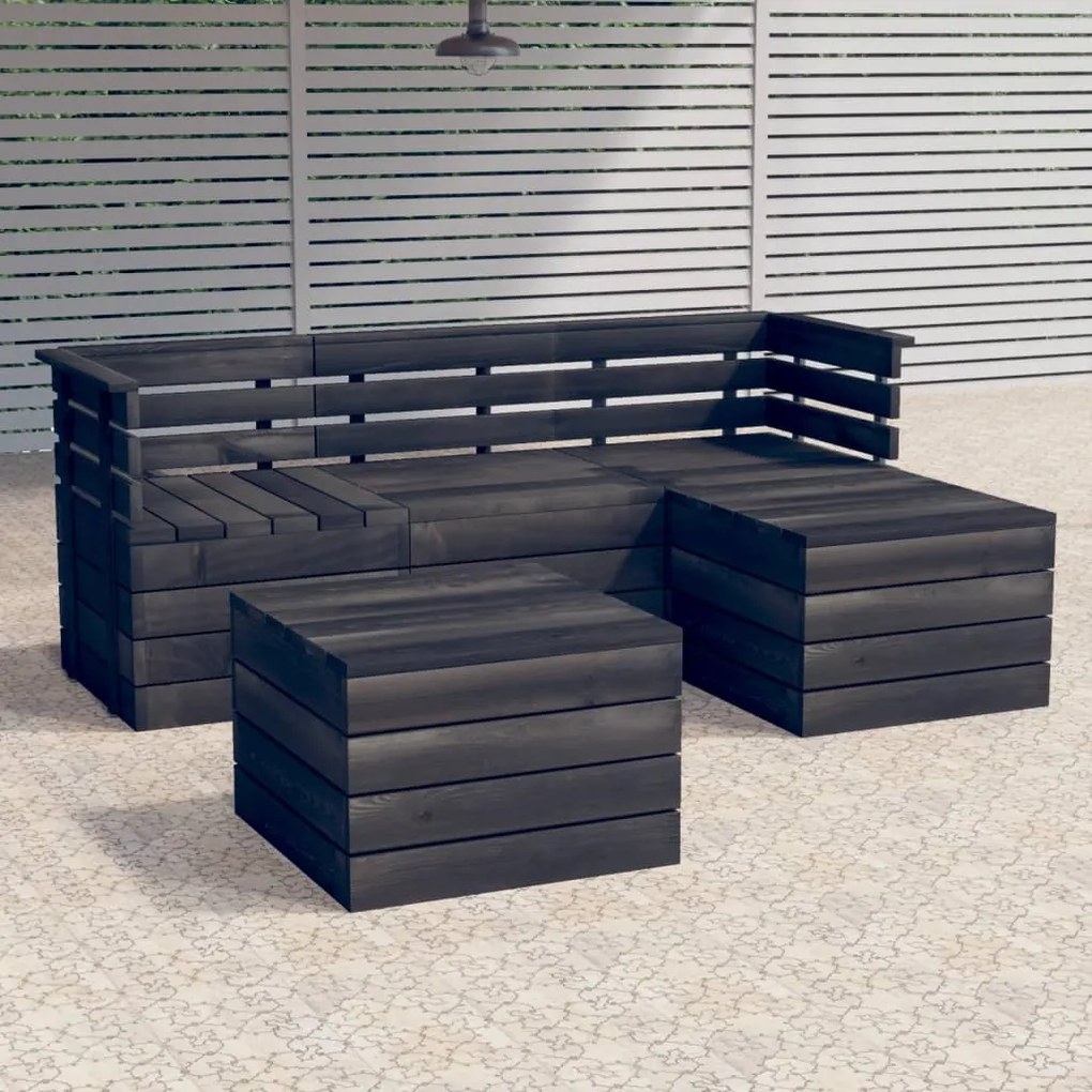 Set Divani da Giardino su Pallet 5 pz Legno Pino Grigio Scuro