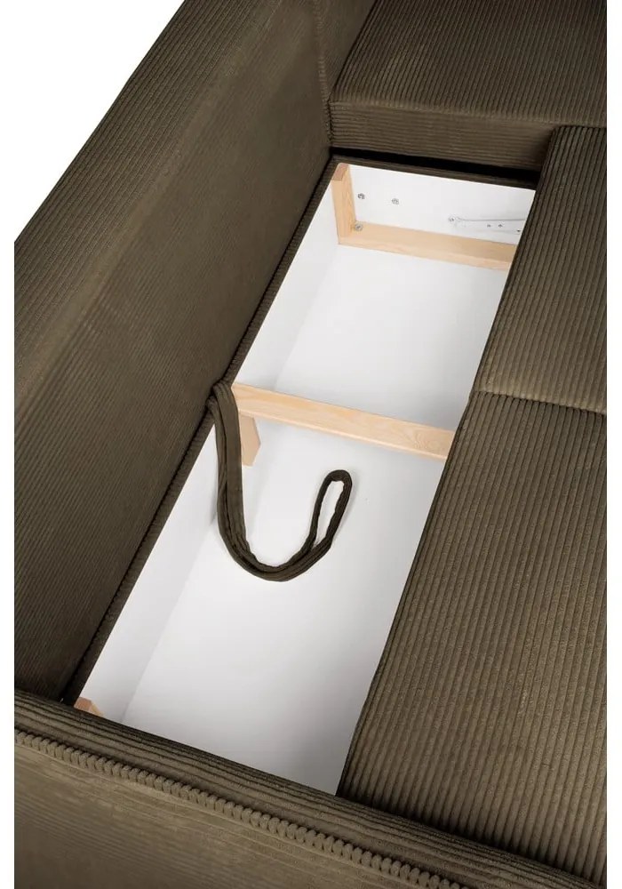 Divano angolare verde allungabile (con penisola a destra) con rivestimento in velluto a coste Tori – Bonami Selection