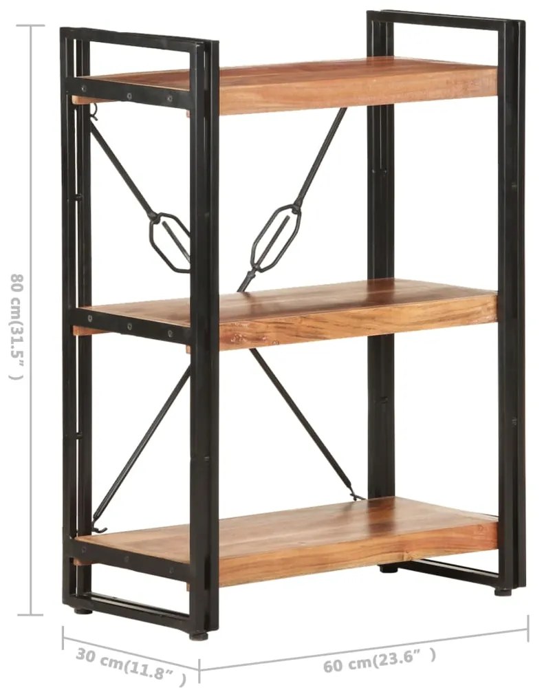 Libreria a 3 ripiani 60x30x80 cm in legno massello di acacia