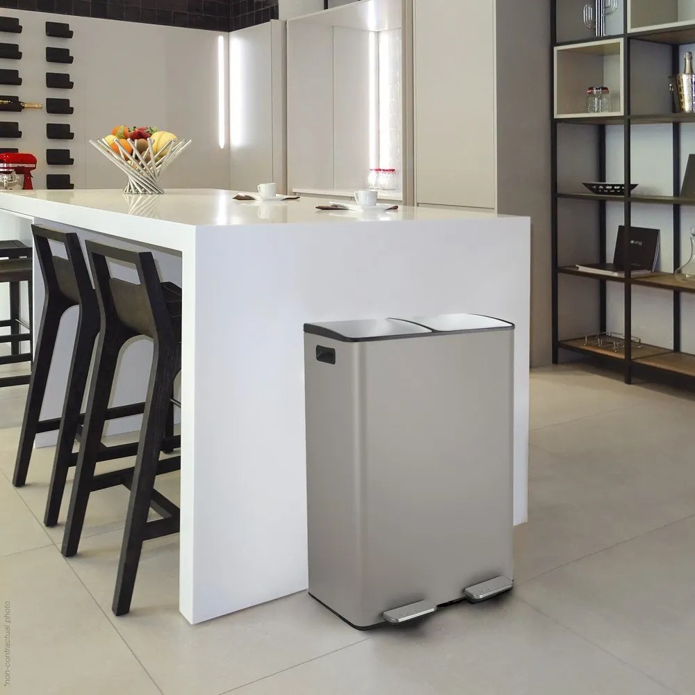 Cestino per la spazzatura grigio tortora in acciaio per raccolta differenziata/con pedale 2x30 l Aliya – Spirella