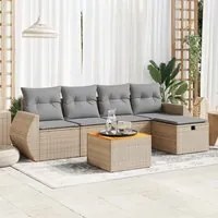 Set Divano da Giardino 6 pz con Cuscini Beige in Polyrattan 3325839