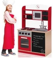 Cucina Legno Giocattolo per Bambini con Anta e Cassetti Lavagna 60x30x90cm Rosso