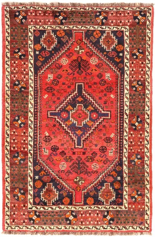 Shiraz Tappeto 150x100 Rosso (Iran) Annodato A Mano